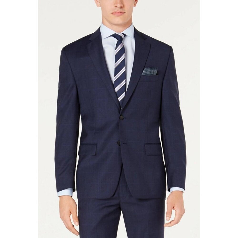 Lauren Ralph Lauren Ultraflex stretch wool blazer blue plaid suit jacket 40L
